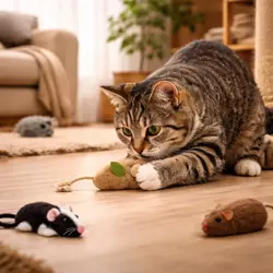 Gato jugando con solo con un ratón